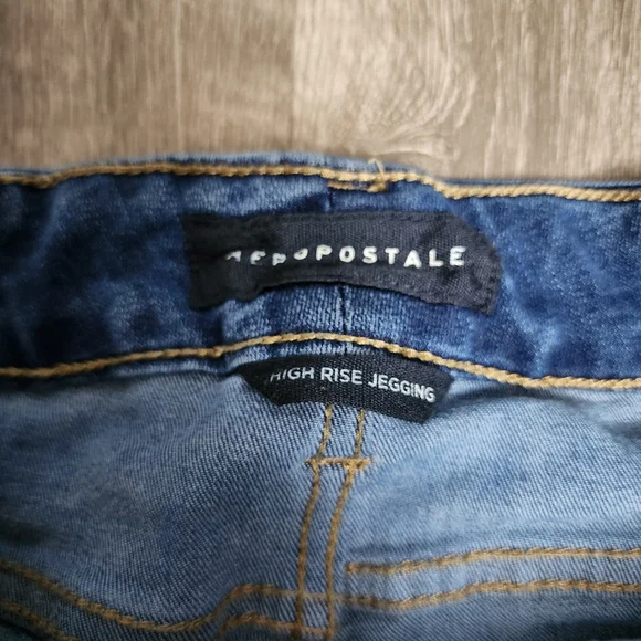 Aeropostale Jeans Women Sz 0 Short High Rise Jegging Distressed Denim Blue - Picture 5 of 7
